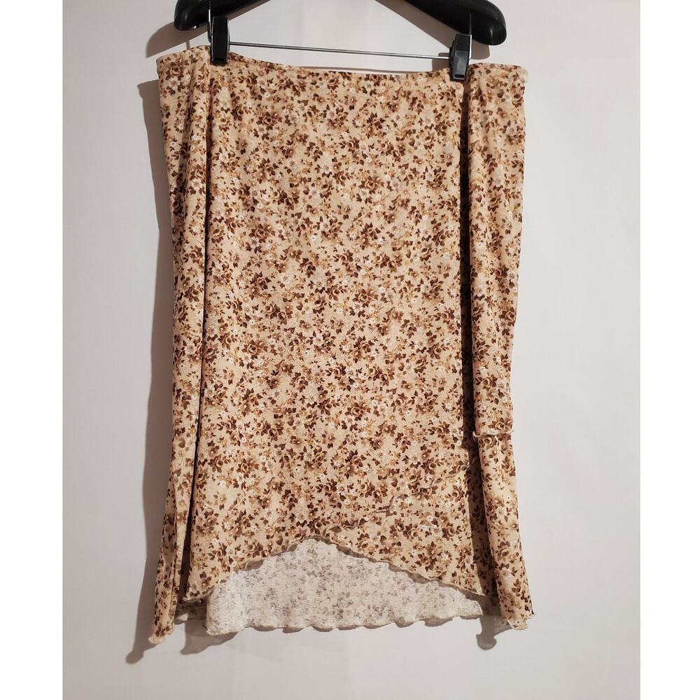 Vtg 90s Mind Games Ike & Eddie Ditsy Floral Lettuce Hem Skirt Size 1X Cottage